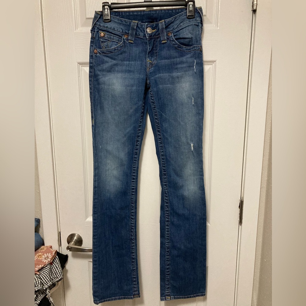 True Religion Straight Leg Spade Pocket Medium Wash Denim Jeans #B